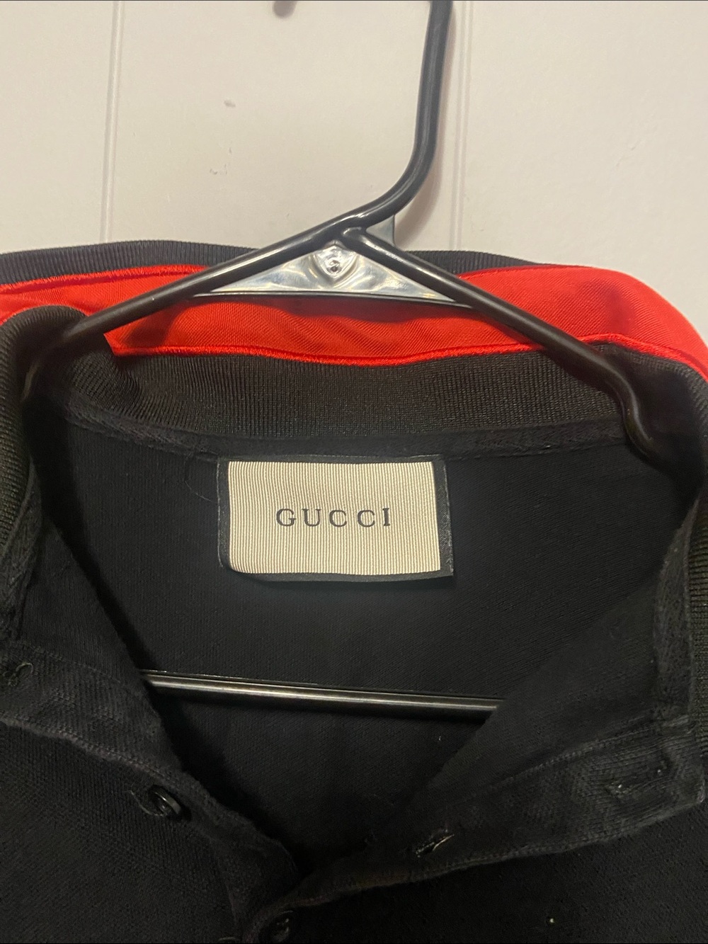 Youth Gucci Black Long Sleeve Polo with Gold bees accent. Size M Made in Italy